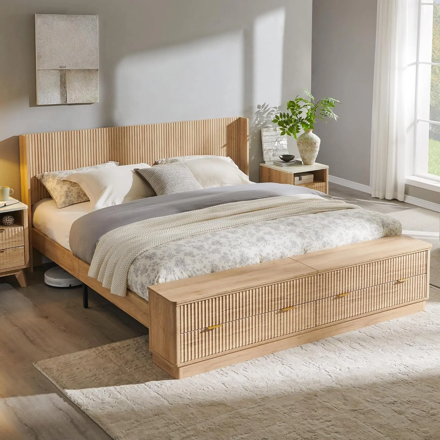 Fluted King Size Bed Frame wit - King Size Bed Frame With Storage Drawers recension och pris