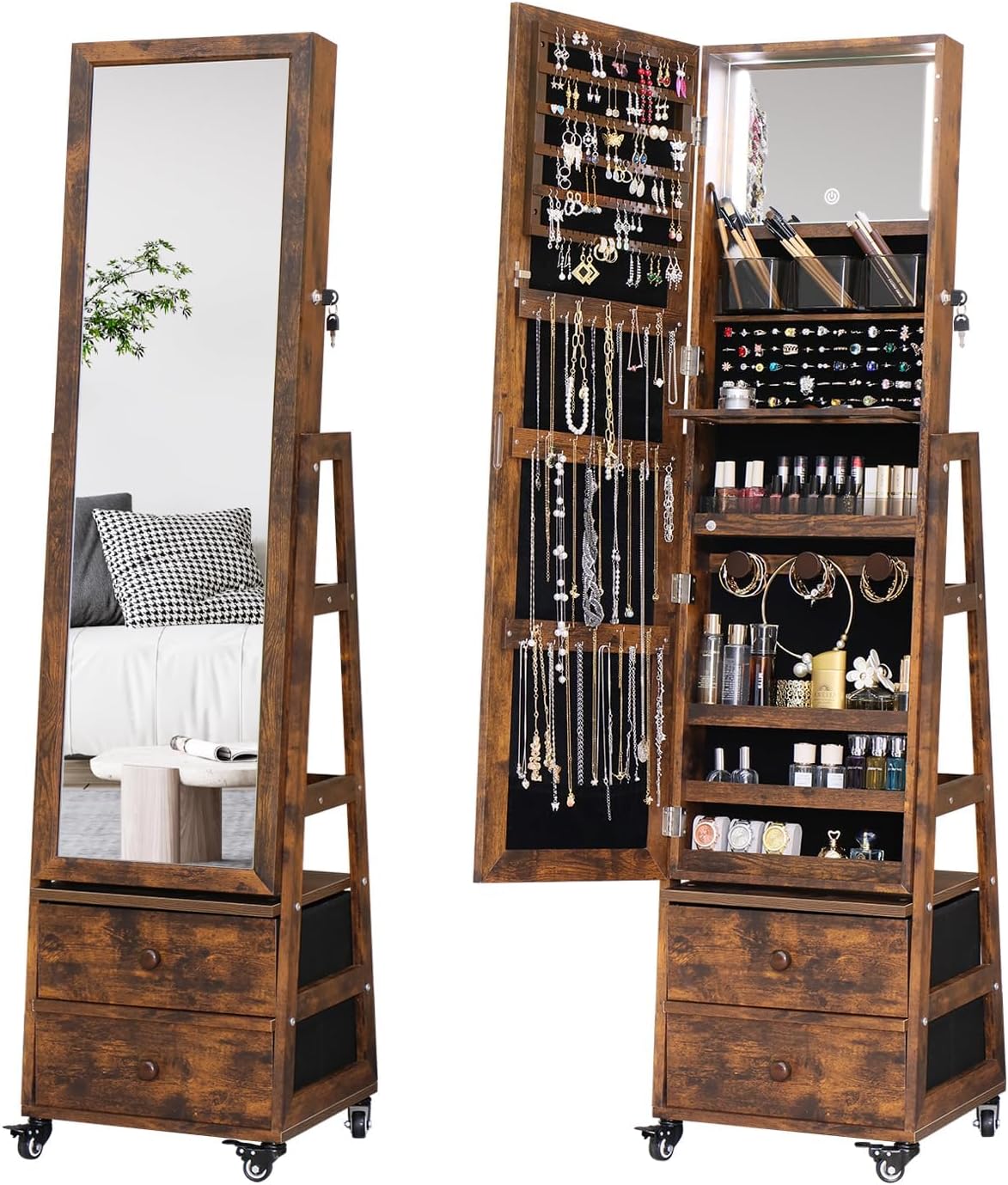 Rotating Jewelry Cabinet Vanit - Full Length Mirror Jewelry Armoire recension och pris