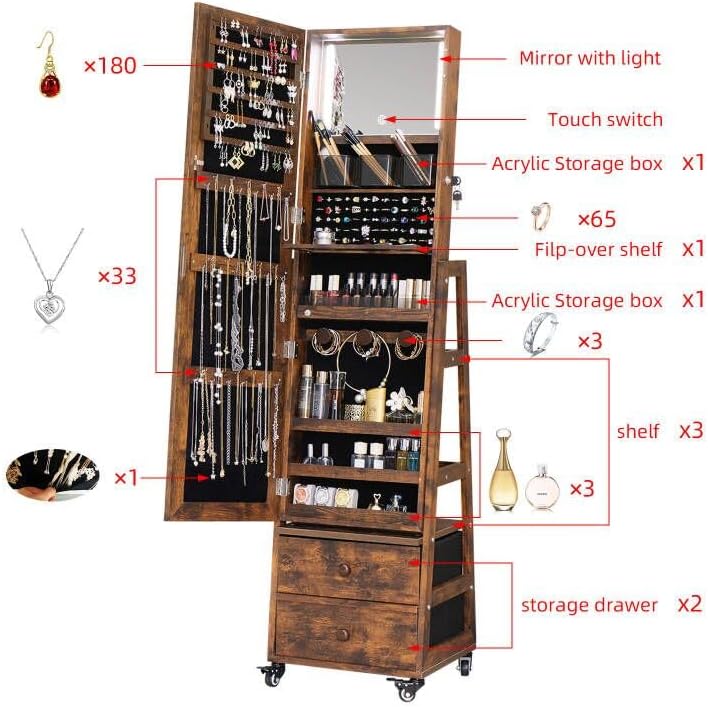 Rotating Jewelry Cabinet Vanit - Full Length Mirror Jewelry Armoire recension och pris