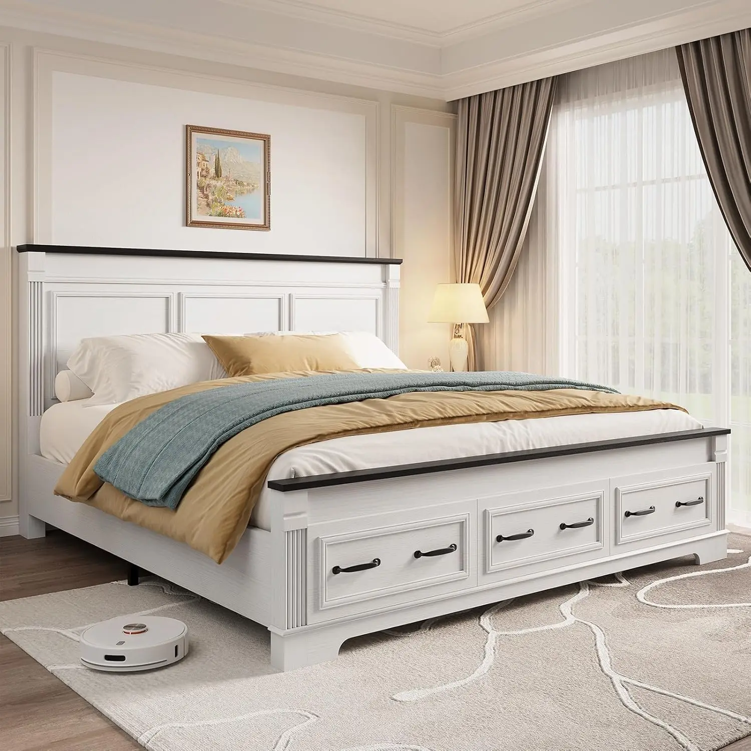 Farmhouse King Size Bed Frame  - King Size Bed Frame With Storage Drawers recension och pris