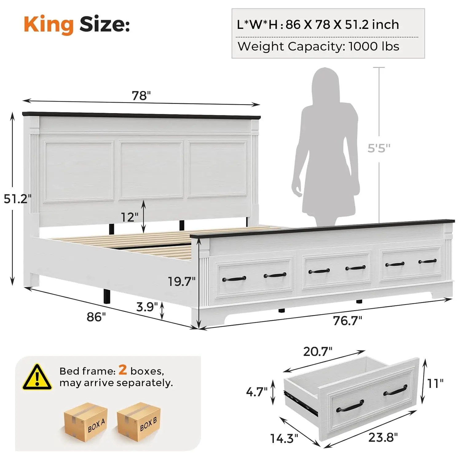 Farmhouse King Size Bed Frame  - King Size Bed Frame With Storage Drawers recension och pris