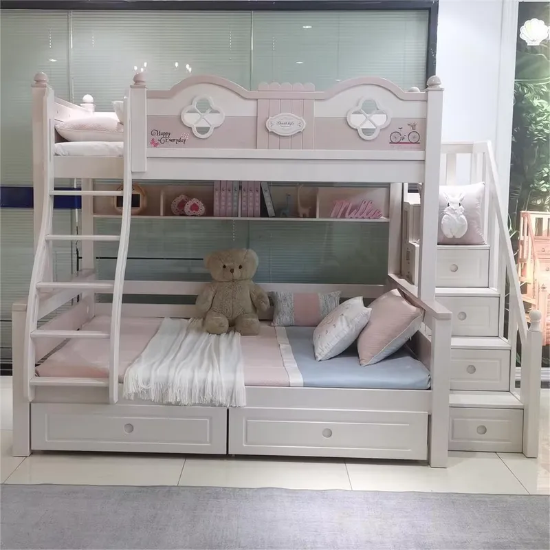 Modern Luxury Princess Kids Bu - Bunk Bed With Stairs And Slide recension och pris