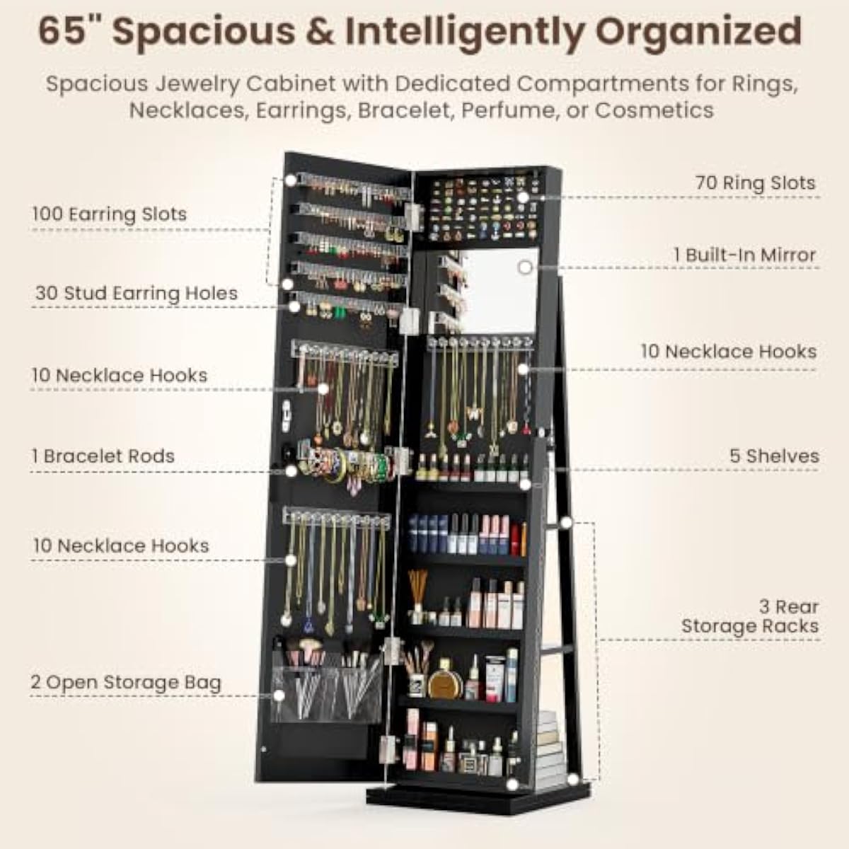 Elegant Black Standing Jewelry - Full Length Mirror Jewelry Armoire recension och pris