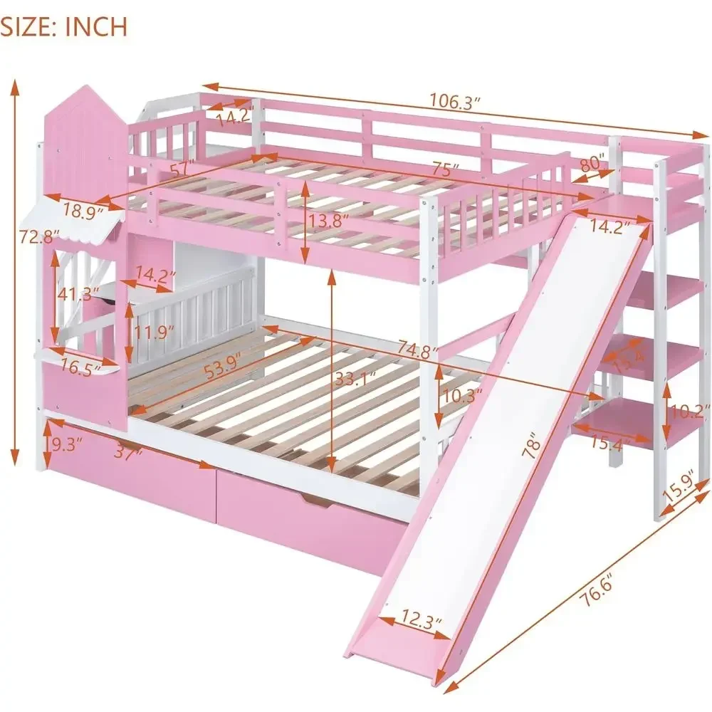 Kids Bunk Bed with Stairs, Sli - Bunk Bed With Stairs And Slide recension och pris