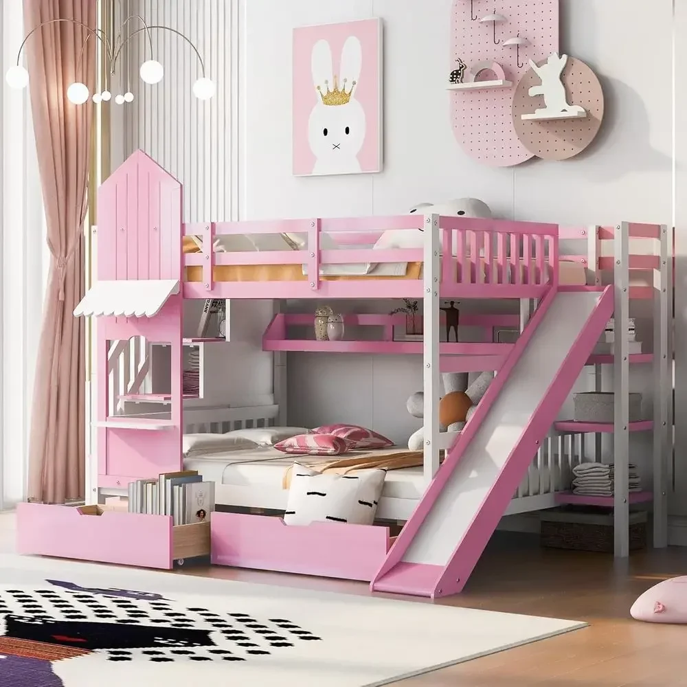 Kids Bunk Bed with Stairs, Sli - Bunk Bed With Stairs And Slide recension och pris