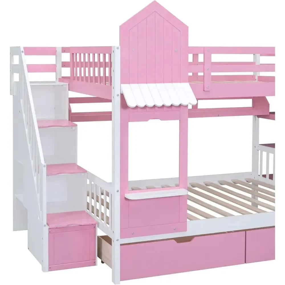 Kids Bunk Bed with Stairs, Sli - Bunk Bed With Stairs And Slide recension och pris