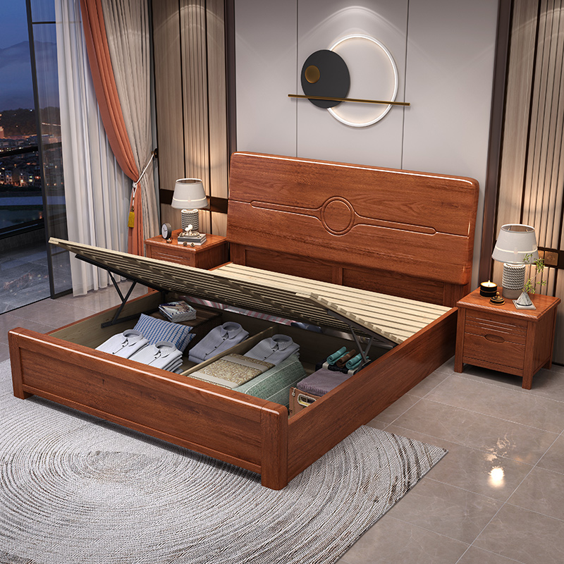 @￥Walnut Solid Wood Bed Simple - Gas Lift Storage Bed Hydraulic recension och pris