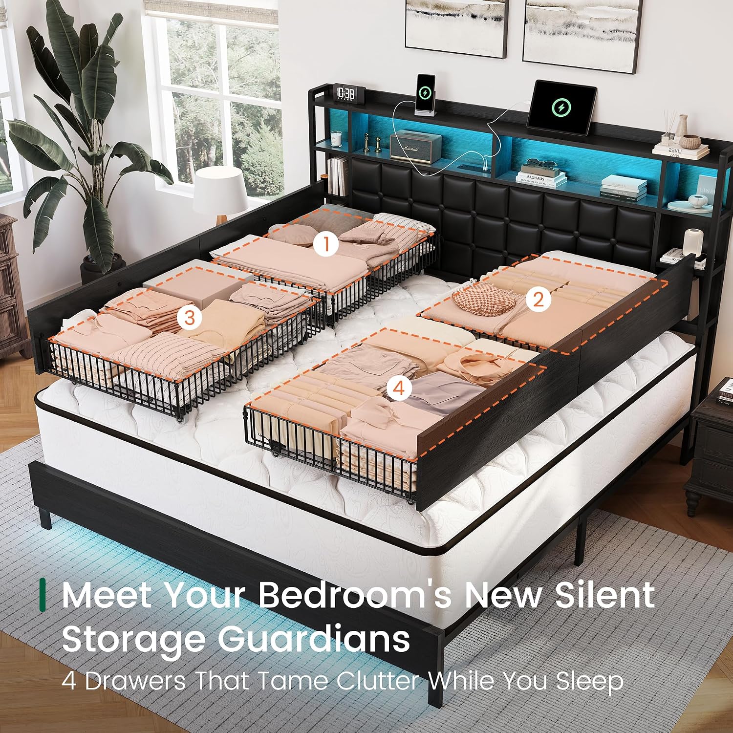 King Size Wooden Bed Frame wit - King Size Bed Frame With Storage Drawers recension och pris