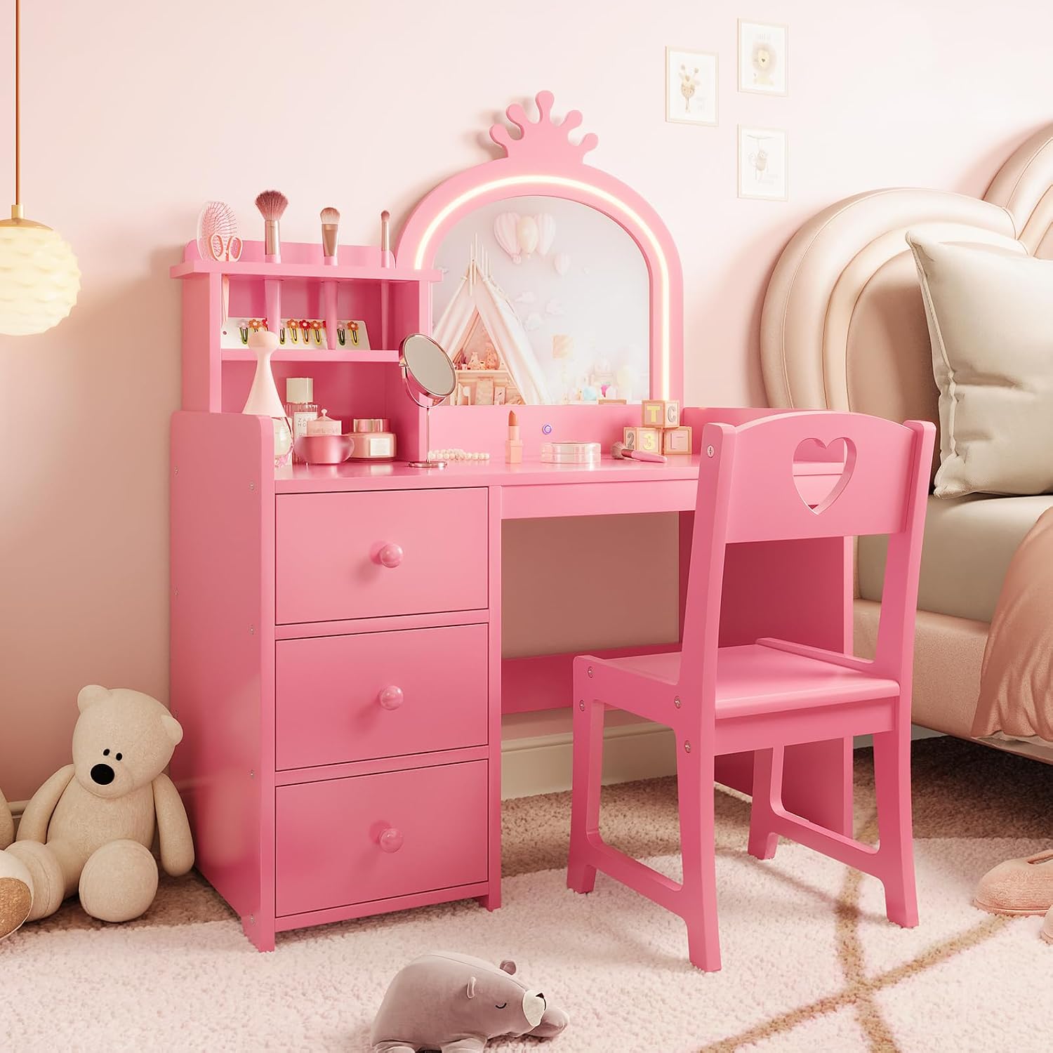 Kids Vanity Desk with Lighted  - Dressing Table Vanity With Lighted Mirror recension och pris