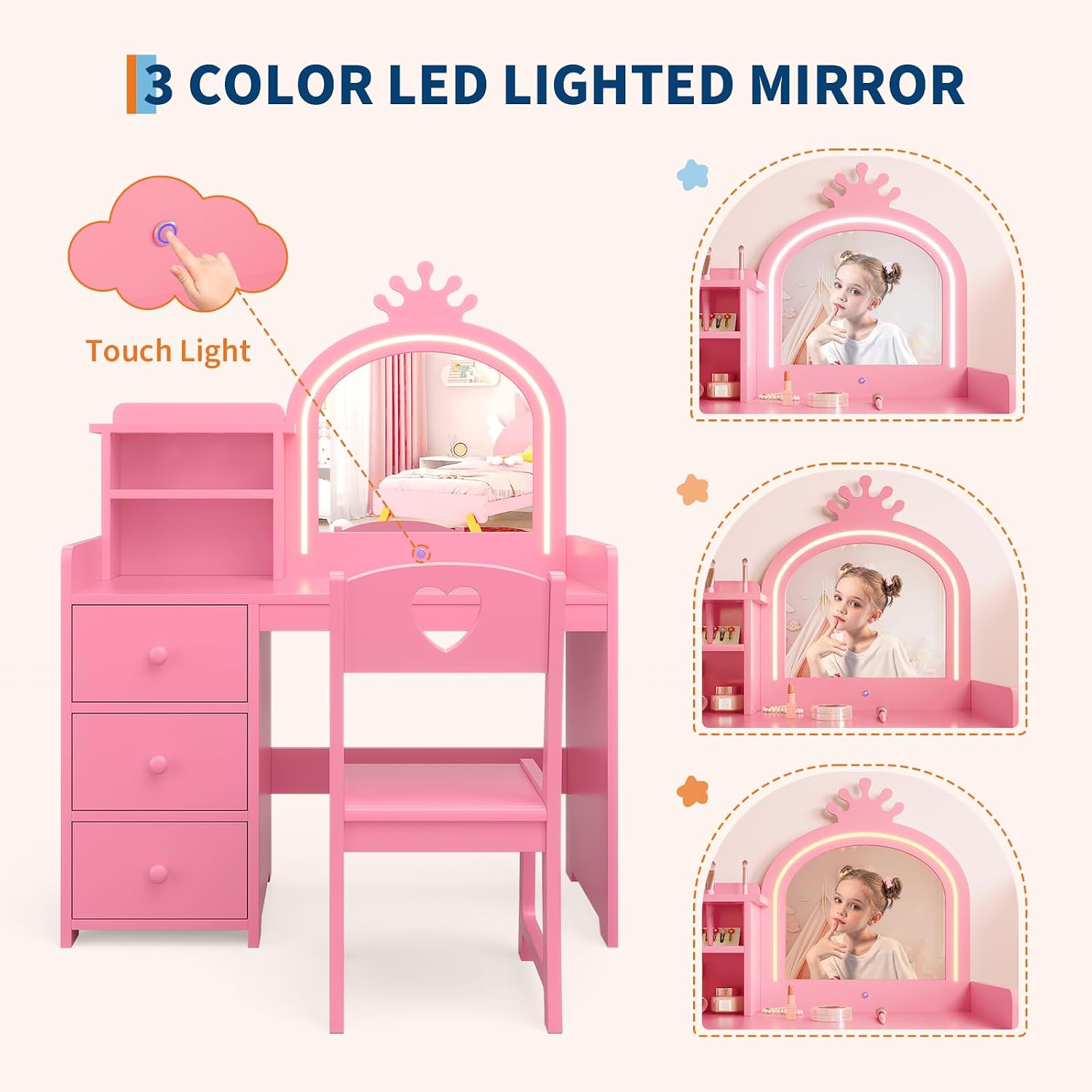 Kids Vanity Desk with Lighted  - Dressing Table Vanity With Lighted Mirror recension och pris