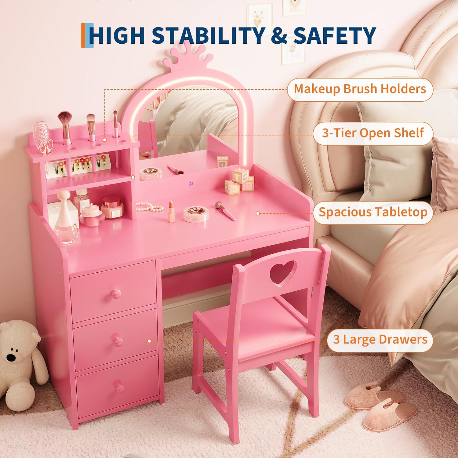Kids Vanity Desk with Lighted  - Dressing Table Vanity With Lighted Mirror recension och pris