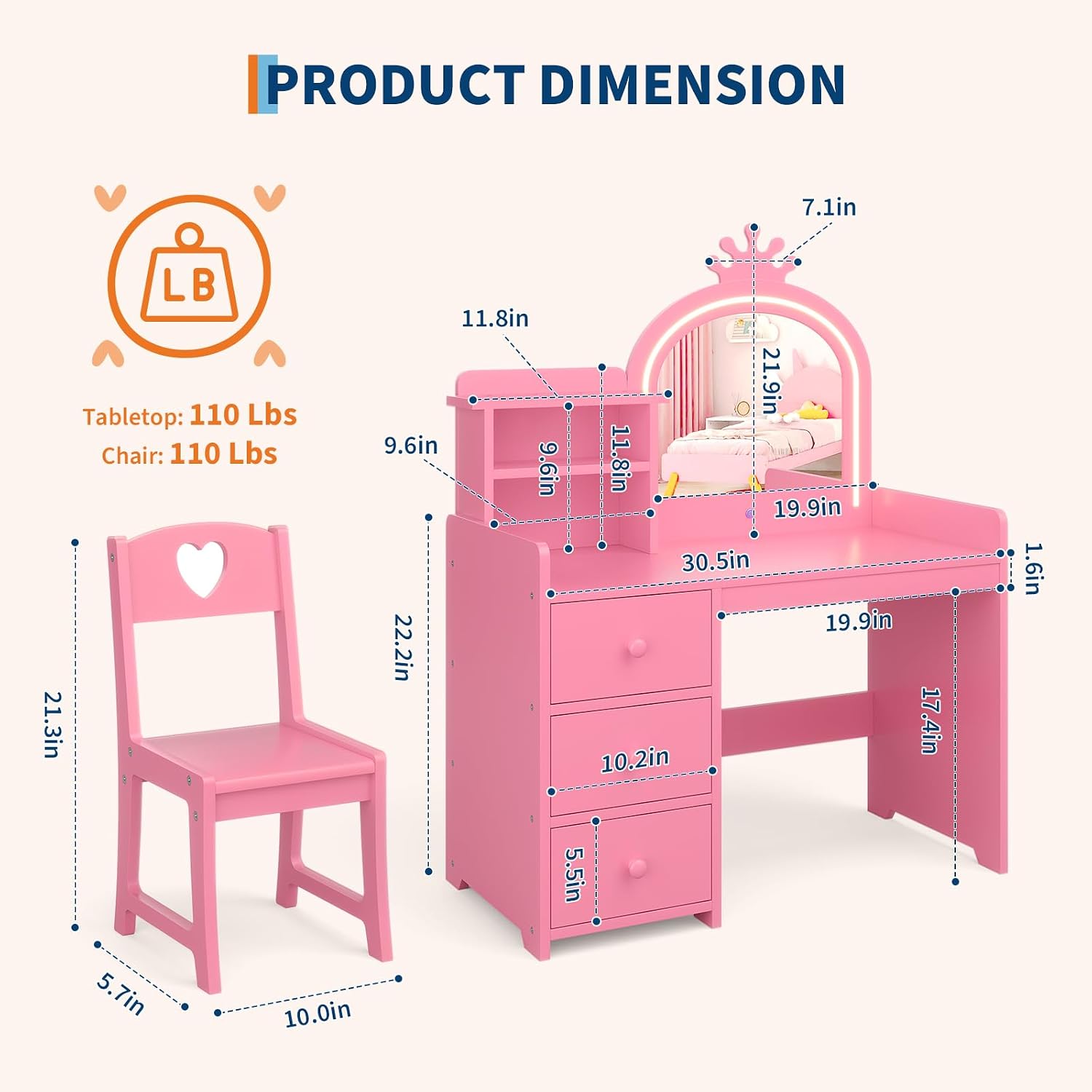 Kids Vanity Desk with Lighted  - Dressing Table Vanity With Lighted Mirror recension och pris