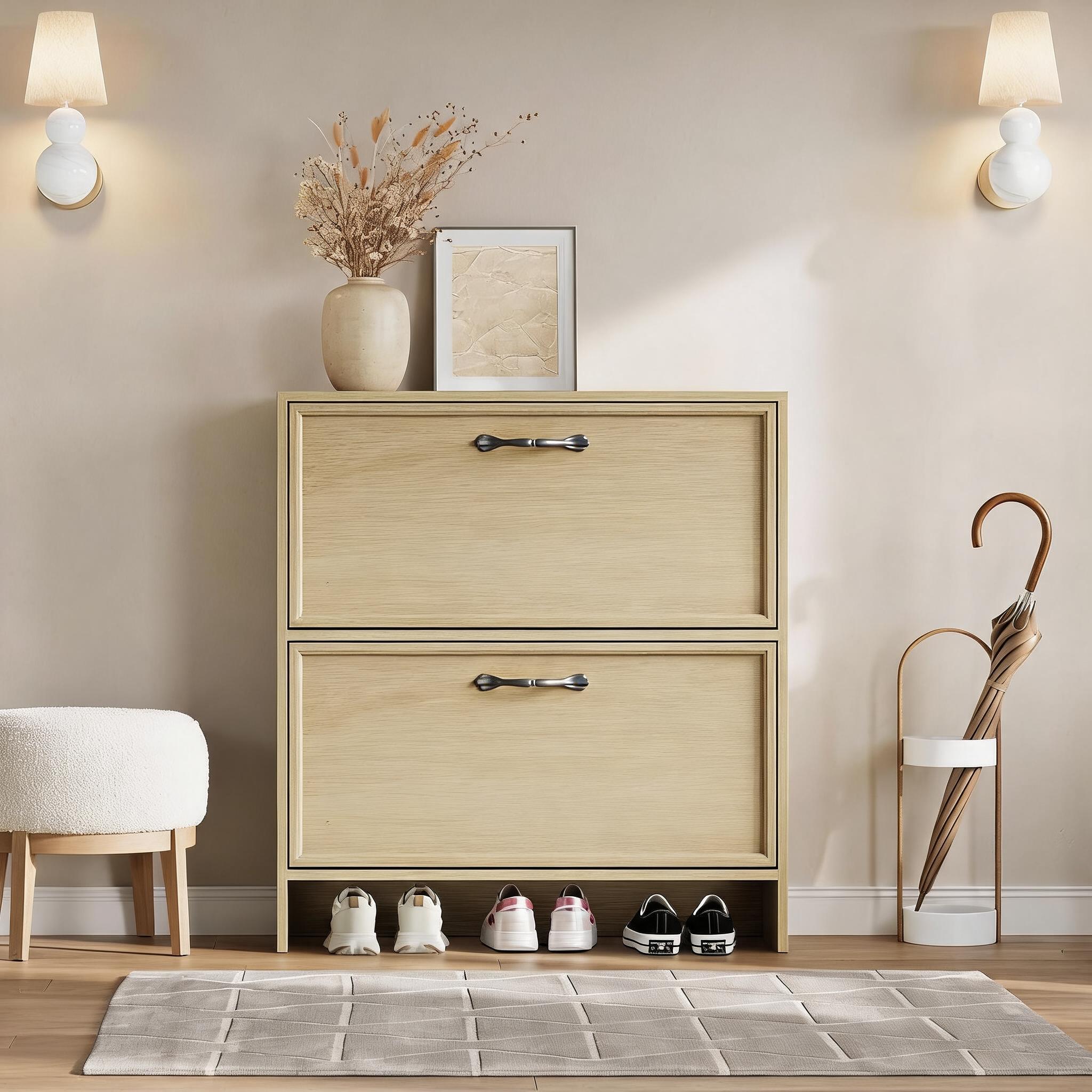 2 Flip Drawer Shoe Cabinet Wit - Shoe Rack Cabinet Narrow Entryway recension och pris