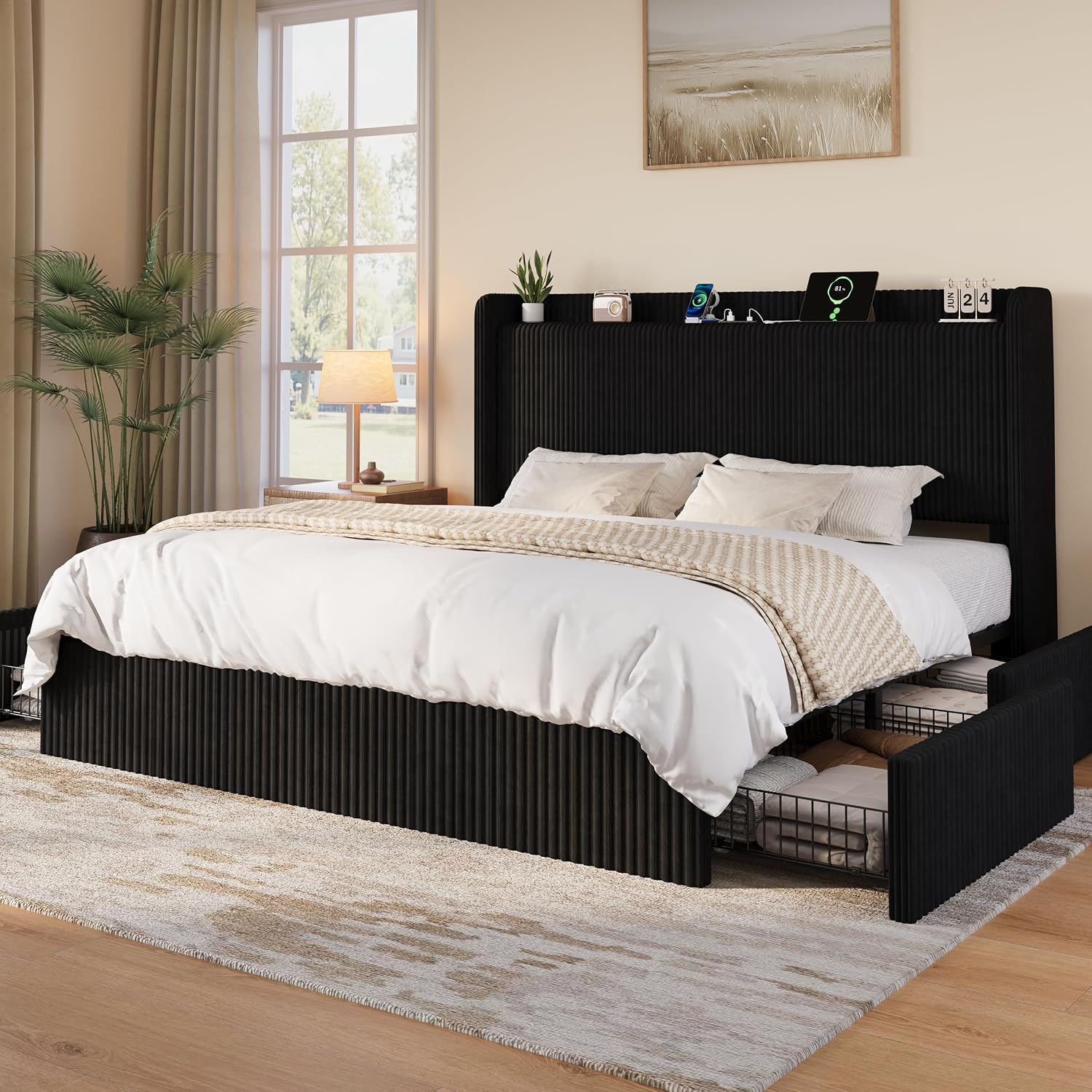 King Size Bed Frame with 4 Ove - King Size Bed Frame With Storage Drawers recension och pris