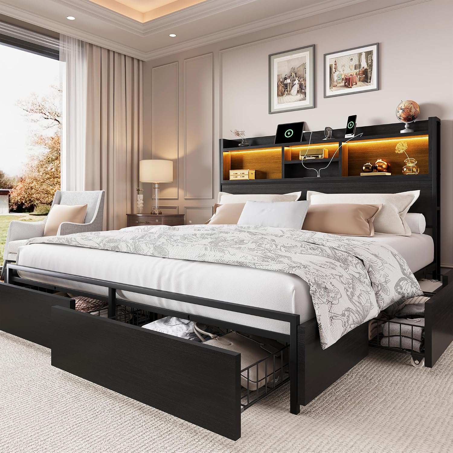 King Size Bed Frame with 6 Sto - King Size Bed Frame With Storage Drawers recension och pris