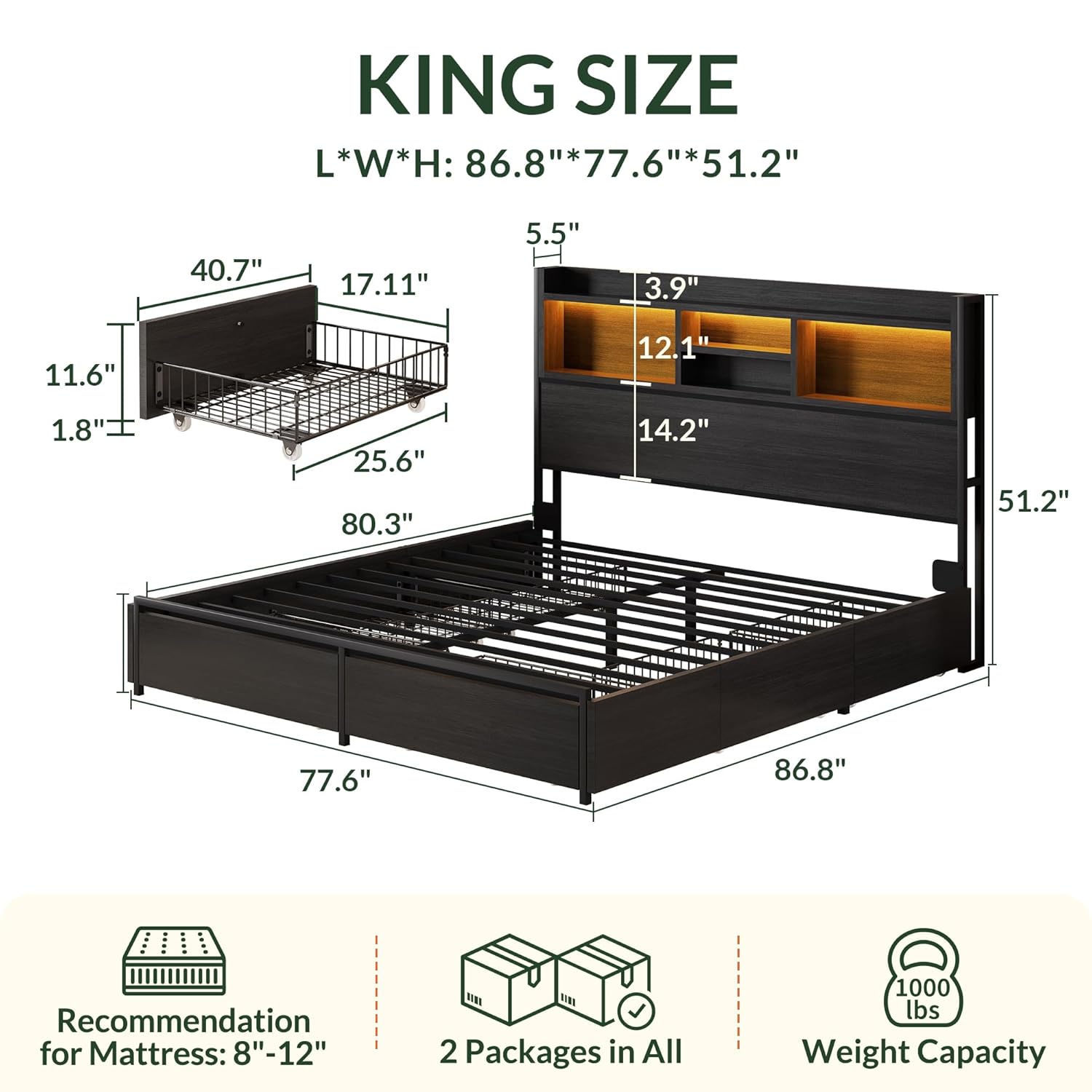 King Size Bed Frame with 6 Sto - King Size Bed Frame With Storage Drawers recension och pris