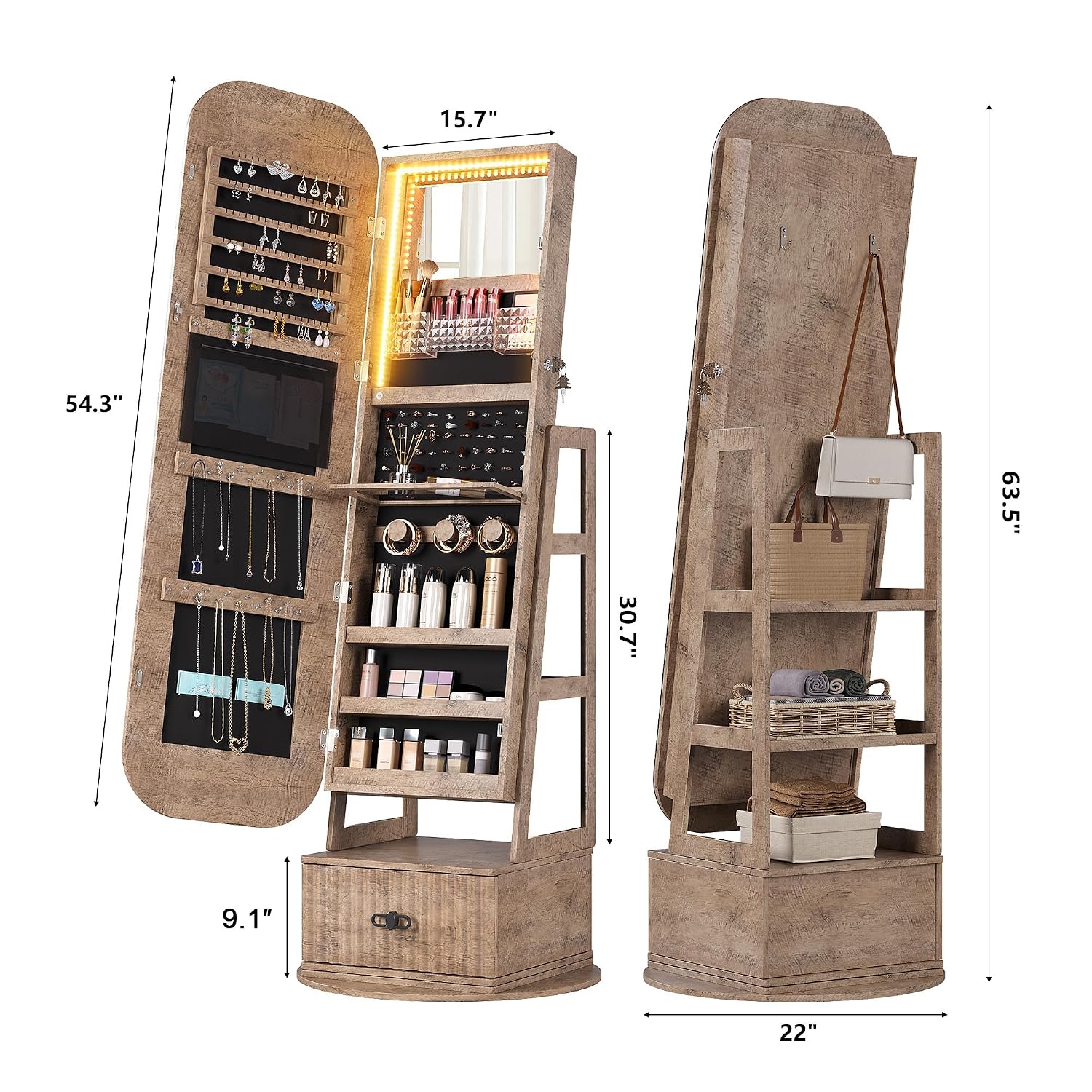 360 Swivel Jewelry Armoire Org - Full Length Mirror Jewelry Armoire recension och pris