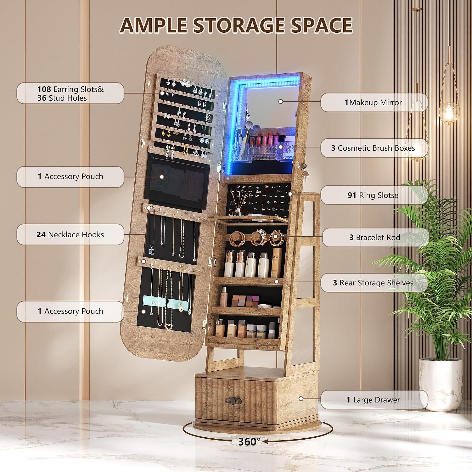 360 Swivel Jewelry Armoire Org - Full Length Mirror Jewelry Armoire recension och pris