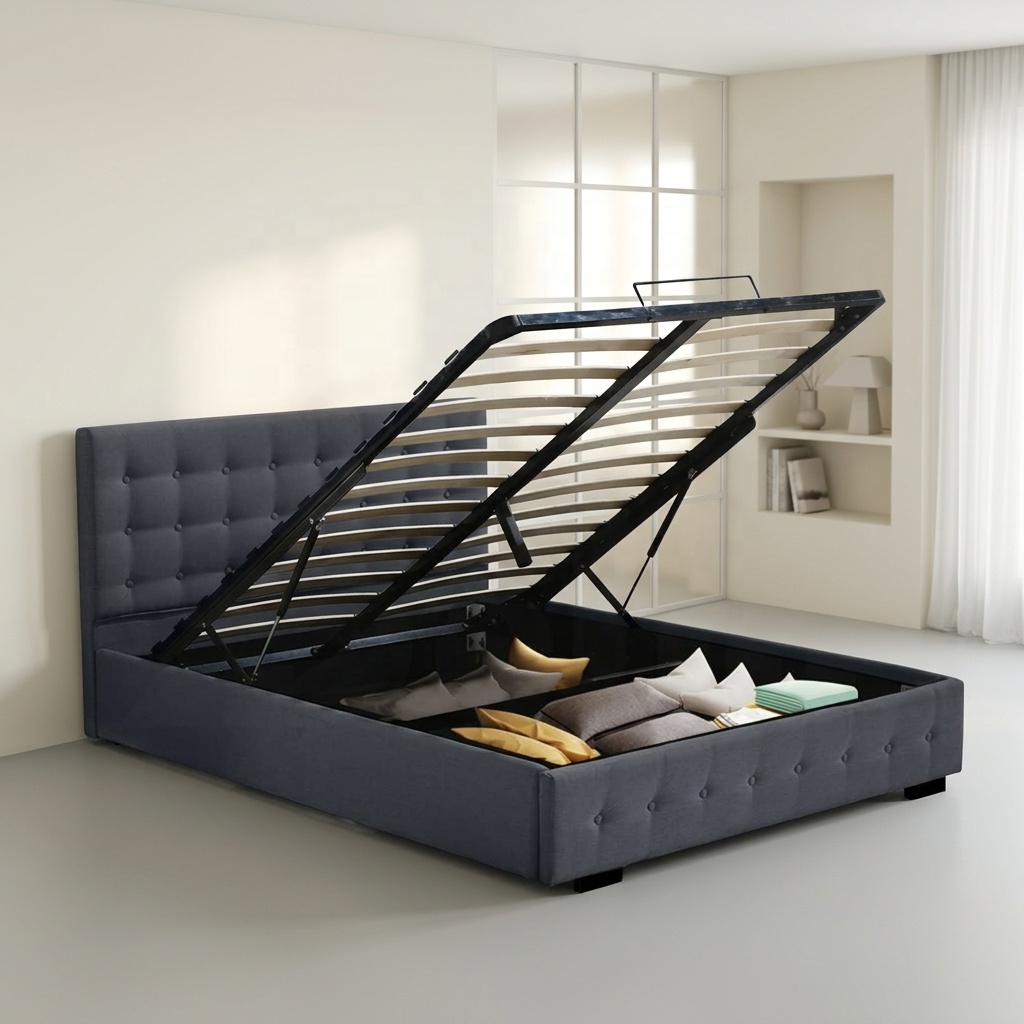 ^Modern Queen King Size Velvet - Gas Lift Storage Bed Hydraulic recension och pris