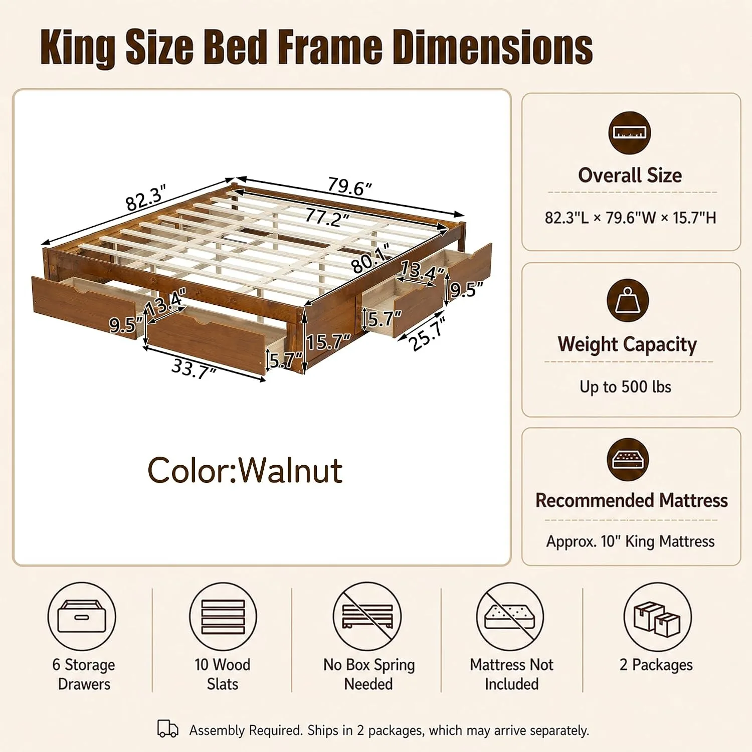 Minimalist Pine Wood Platform  - King Size Bed Frame With Storage Drawers recension och pris