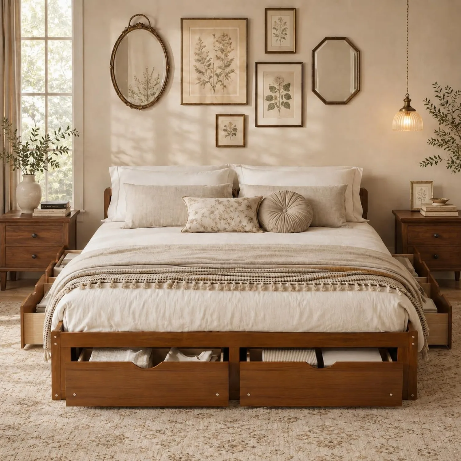 Minimalist Pine Wood Platform  - King Size Bed Frame With Storage Drawers recension och pris