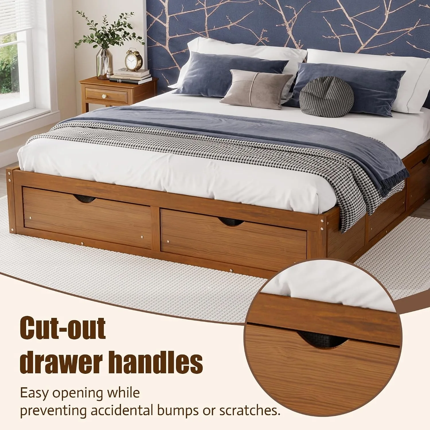 Minimalist Pine Wood Platform  - King Size Bed Frame With Storage Drawers recension och pris