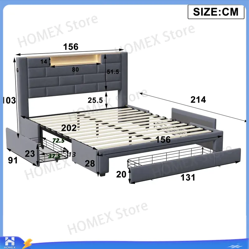 5FT Double Bed Frame with Stor - Gas Lift Storage Bed Hydraulic recension och pris