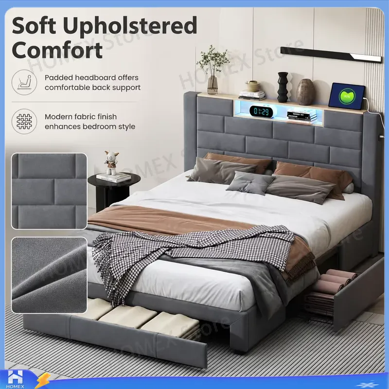 5FT Double Bed Frame with Stor - Gas Lift Storage Bed Hydraulic recension och pris