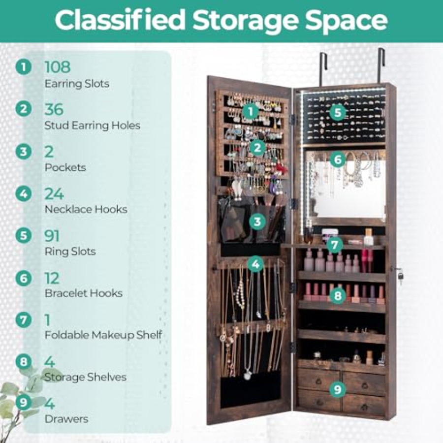 47 LED Jewelry Armoire for bed - Full Length Mirror Jewelry Armoire recension och pris