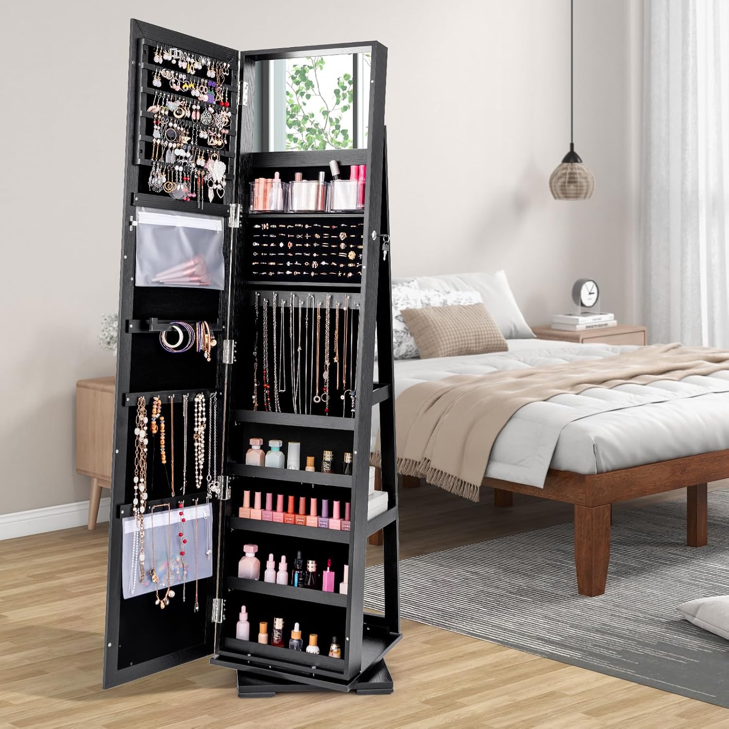 Black Standing Lockable 360 Sw - Full Length Mirror Jewelry Armoire recension och pris