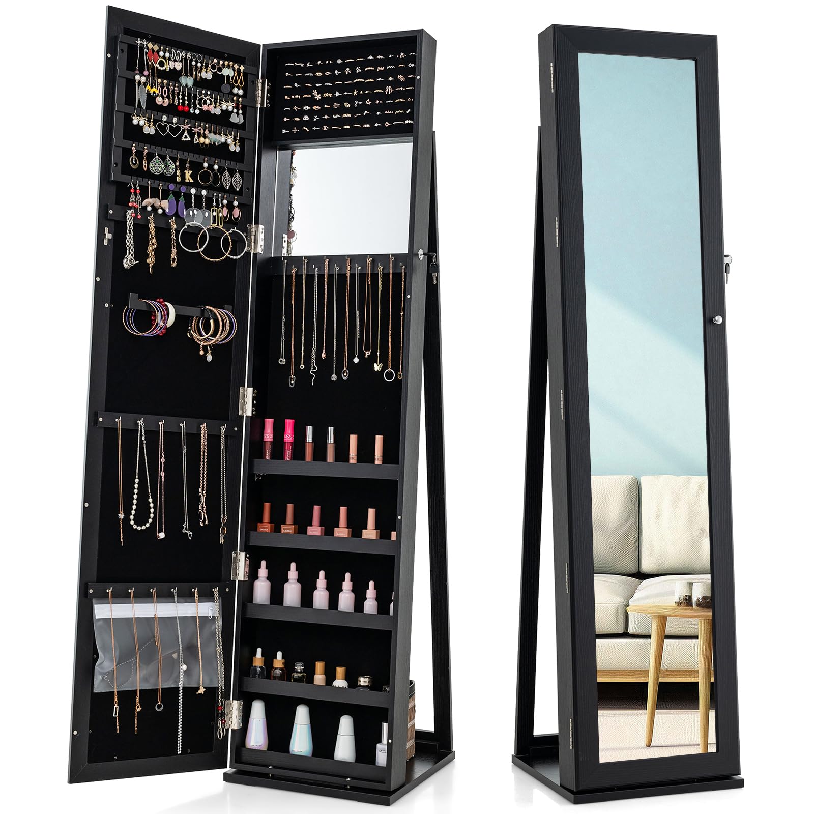 Jewelry Armoire Cabinet with 6 - Full Length Mirror Jewelry Armoire recension och pris