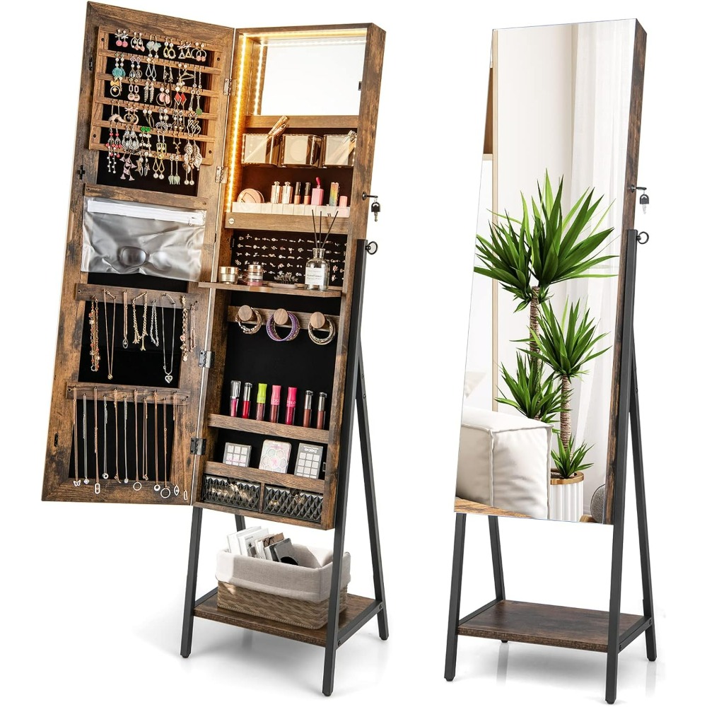 CHARMAID Standing Jewelry Armo - Full Length Mirror Jewelry Armoire recension och pris