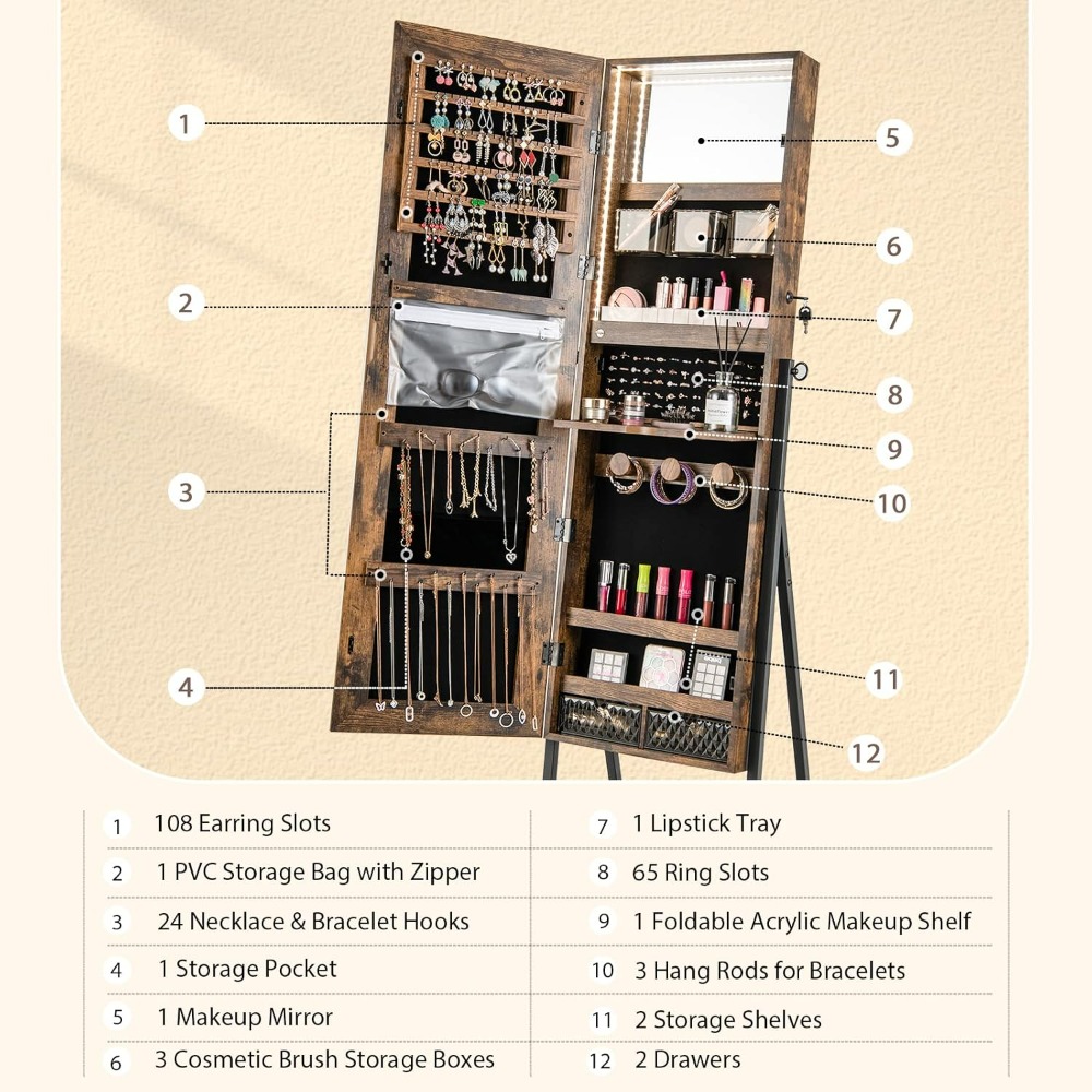 CHARMAID Standing Jewelry Armo - Full Length Mirror Jewelry Armoire recension och pris