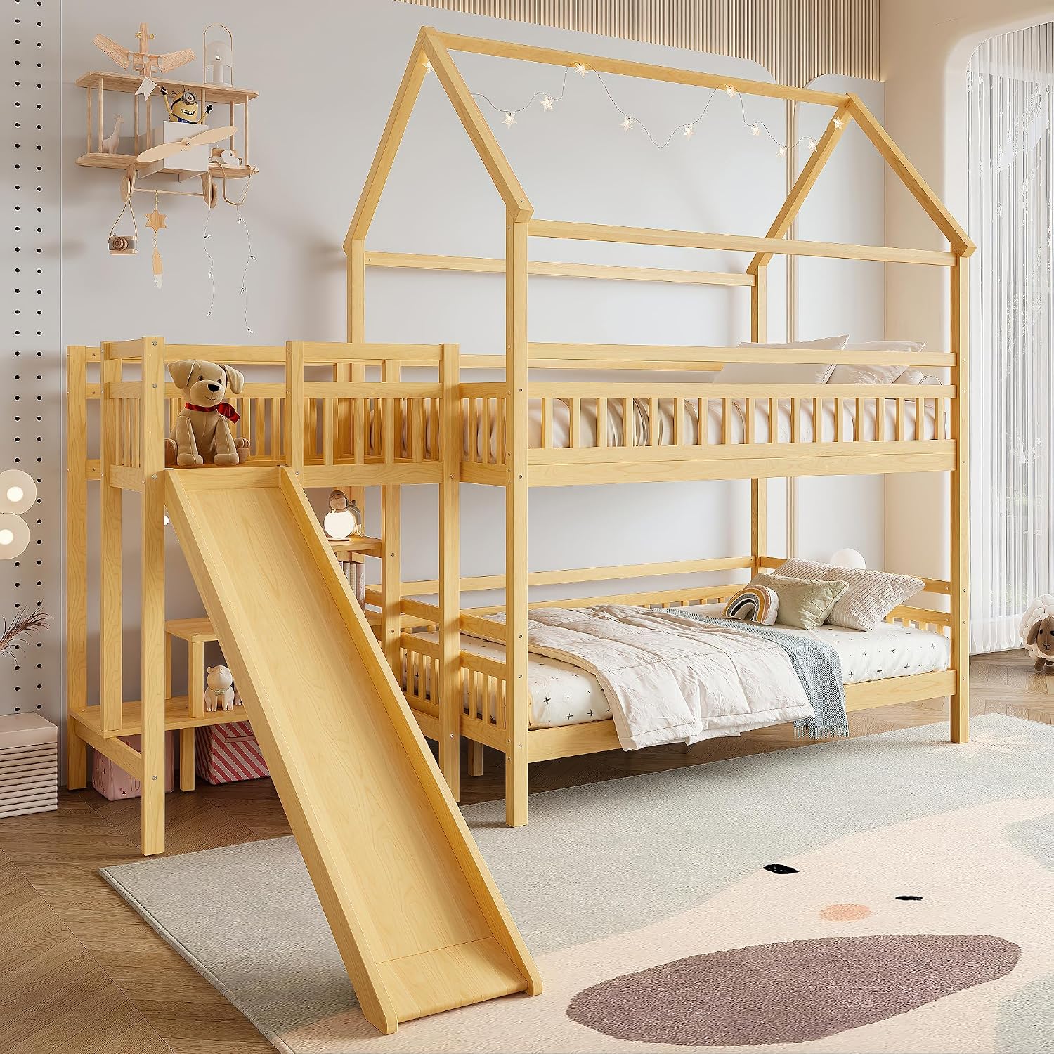 Full over Full Bunk Bed with P - Bunk Bed With Stairs And Slide recension och pris
