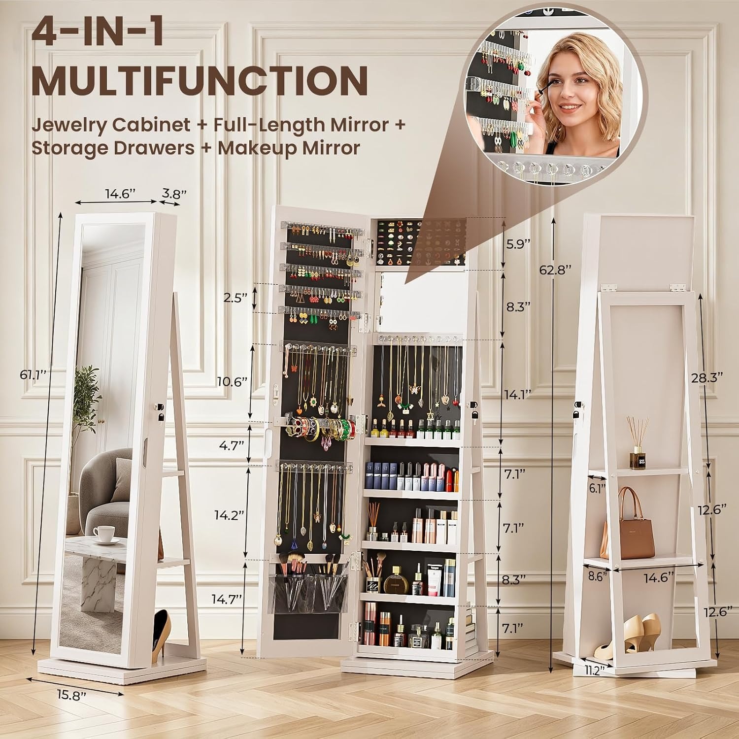 4-In-1 Jewelry Cabinet Jewelry - Full Length Mirror Jewelry Armoire recension och pris