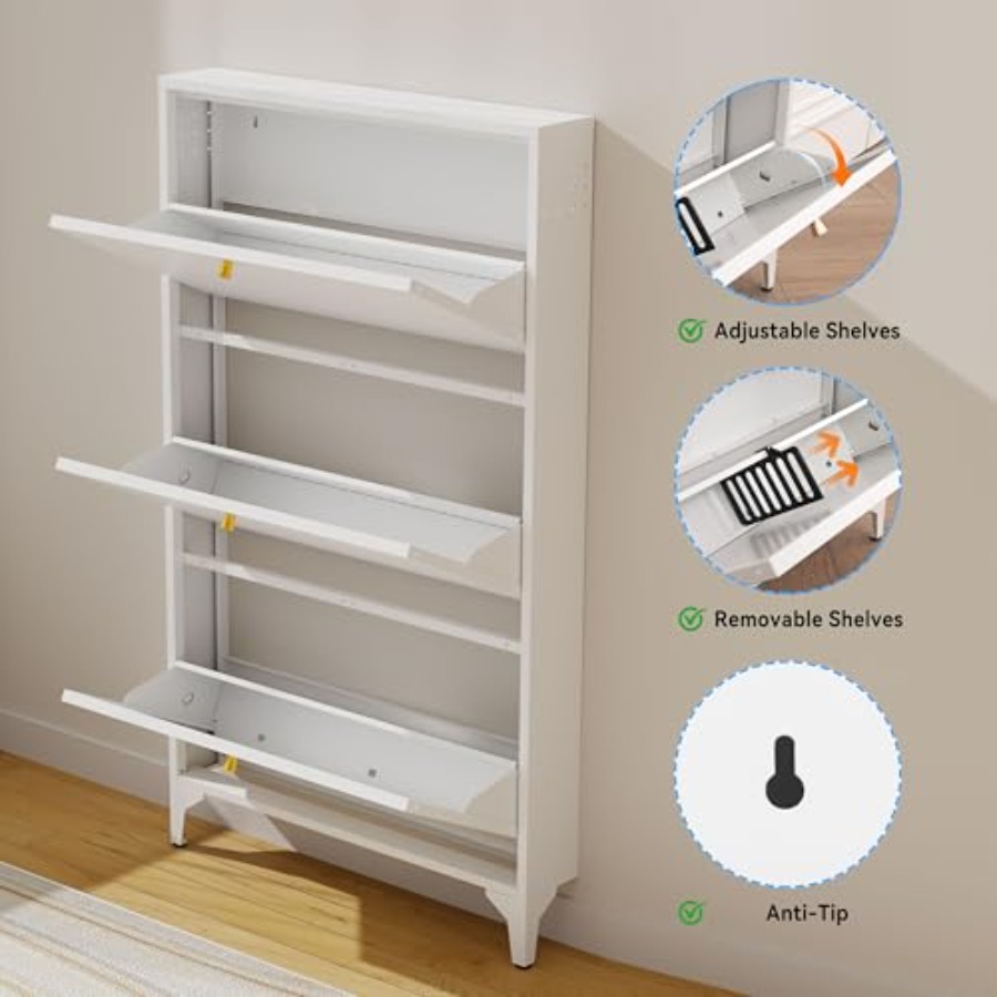 Freestanding Shoe Cabinet with - Shoe Rack Cabinet Narrow Entryway recension och pris